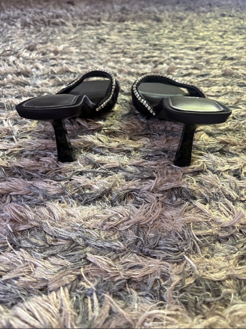 New Zara Black Ruched Crystal-Trim Slide Heels Size 37 - Picture 4 of 8